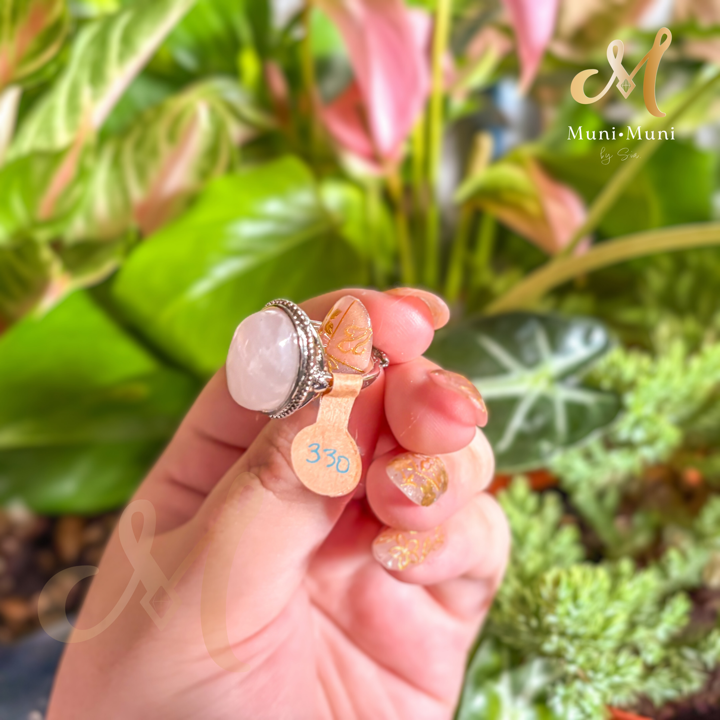 Rose Quartz Big Oval Cut in Silver Plated Ring