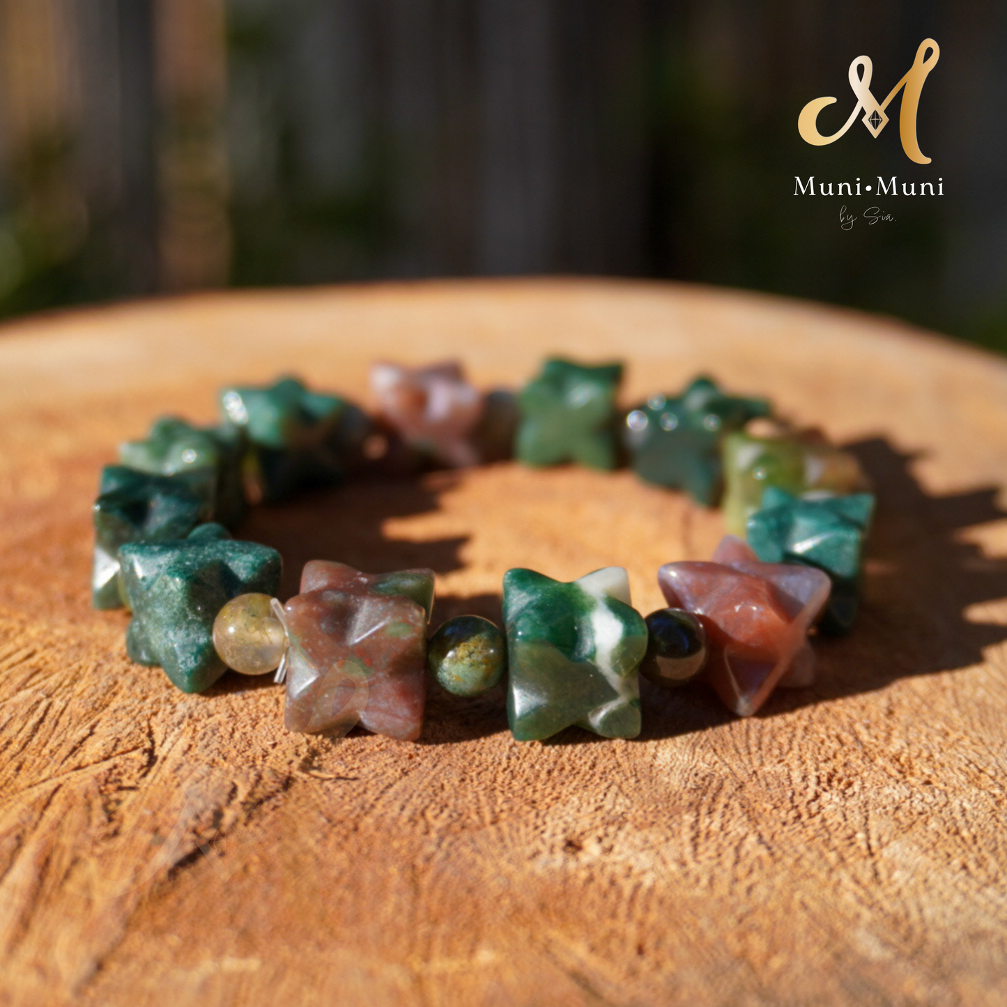 Moss Agate Cubed-Star Bracelet