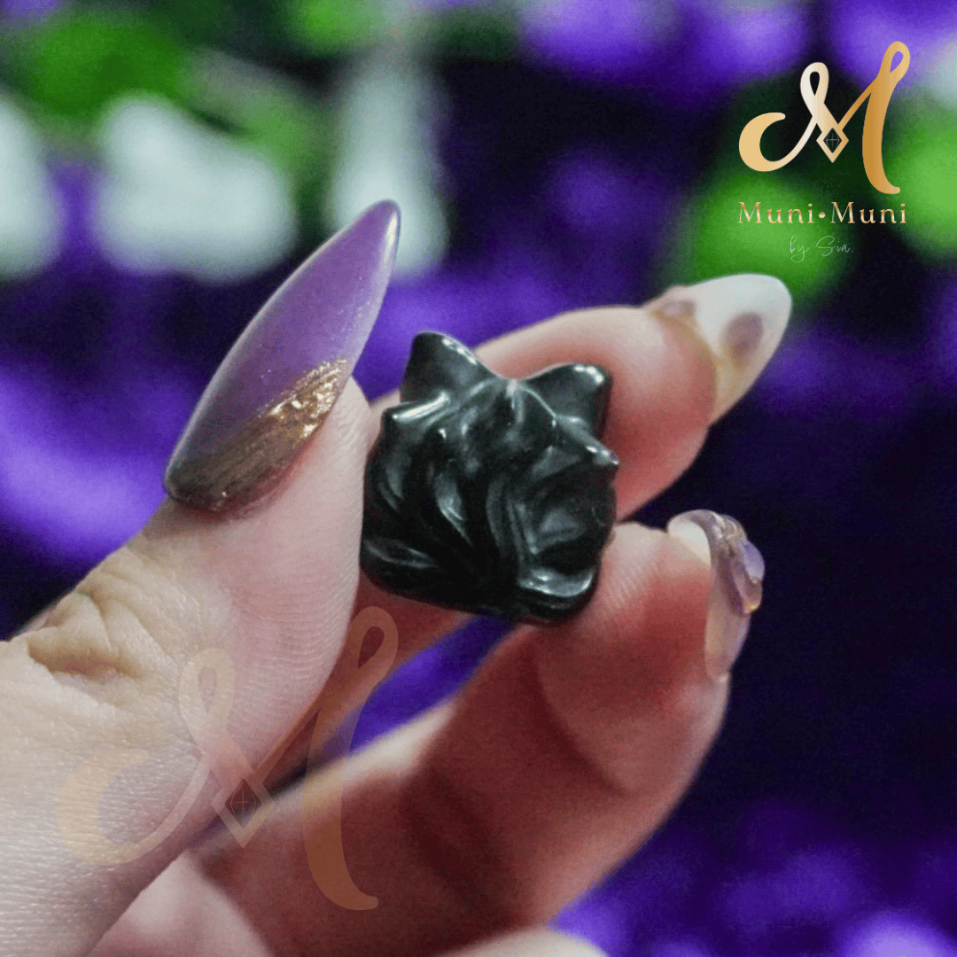 Silver Sheen Obsidian Nine-Tailed Fox Natural Crystal Charm