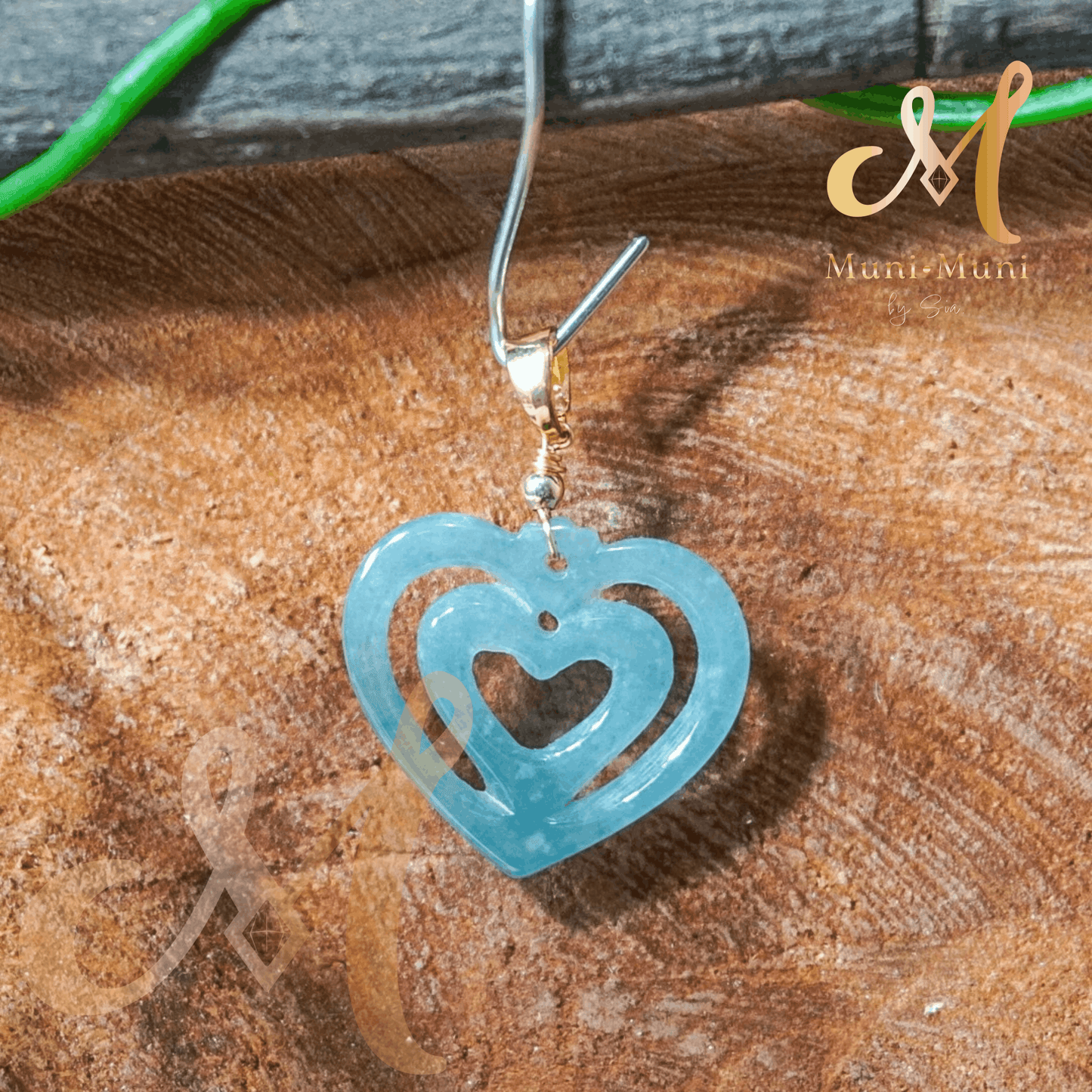 Blue Water Jade Heart Pendant with S925 Gold-Plated Bail
