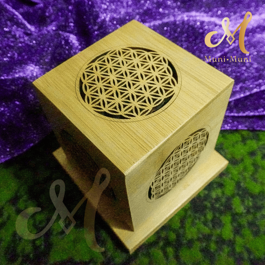 Flower of Life Wooden Cube Incense Holder