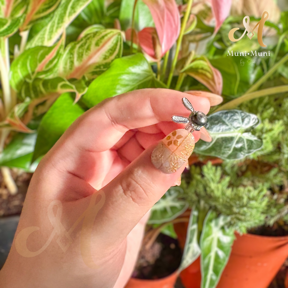 Silver Sheen Obsidian Bunny Style in Silver-Plated Ring