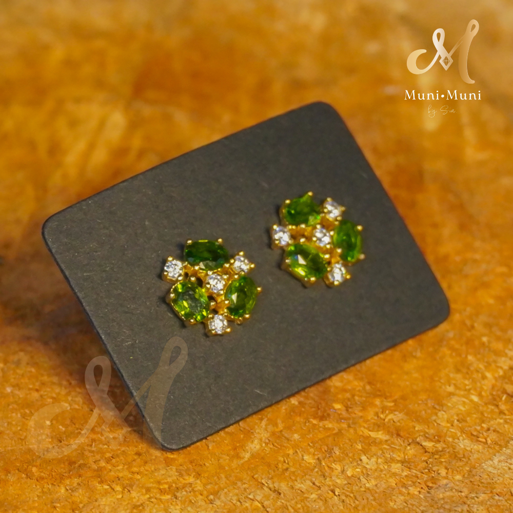 Diopside Trifecta Gold Setting Earrings