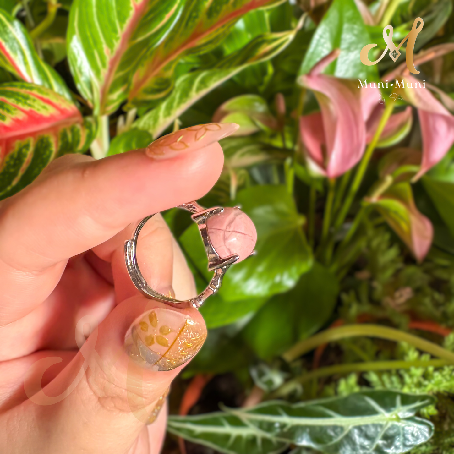 Rhodonite Oval Cut in Silver Plated Ring