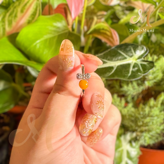 Baltic Amber with Bow Design in Silver-Plated Ring