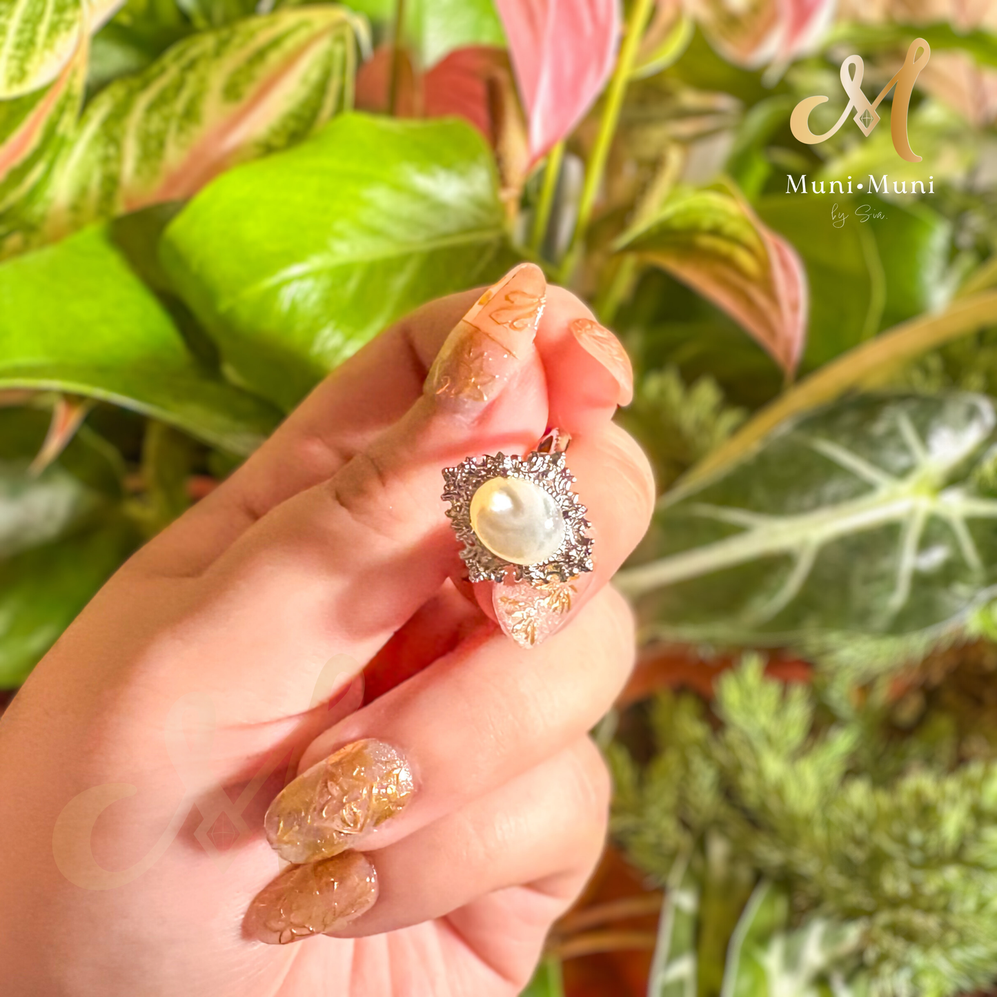 White Moonstone Oval Cut Floral Style in Silver Plated Ring