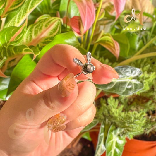 Silver Sheen Obsidian Bunny Style in Silver-Plated Ring