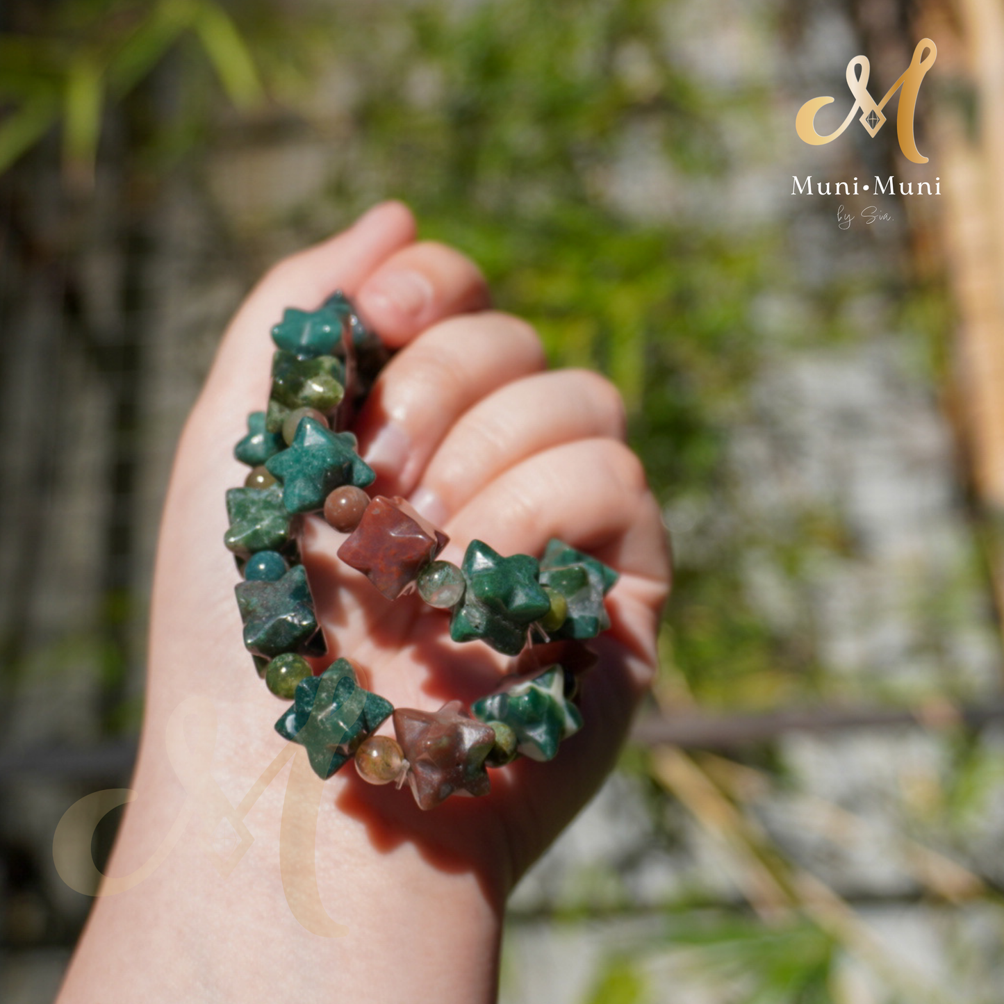 Moss Agate Cubed-Star Bracelet