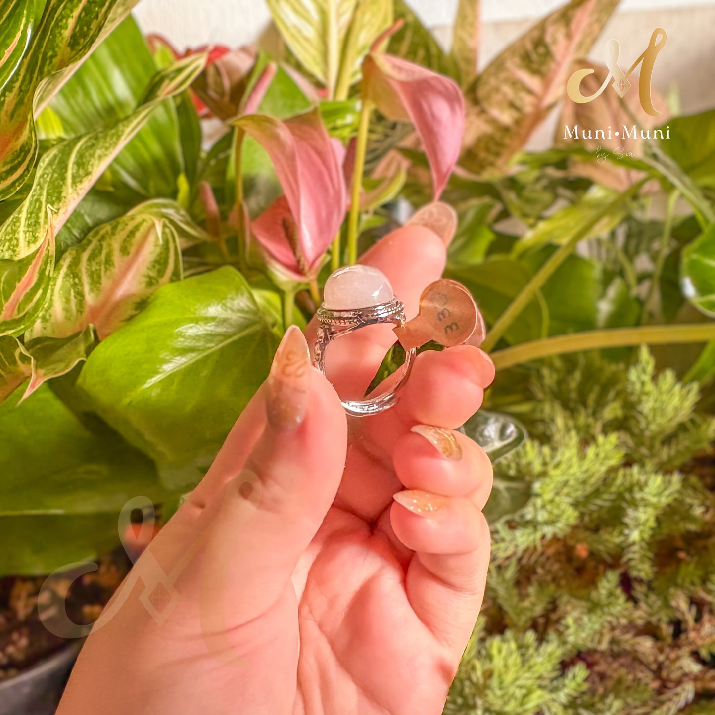 Rose Quartz Big Oval Cut in Silver Plated Ring