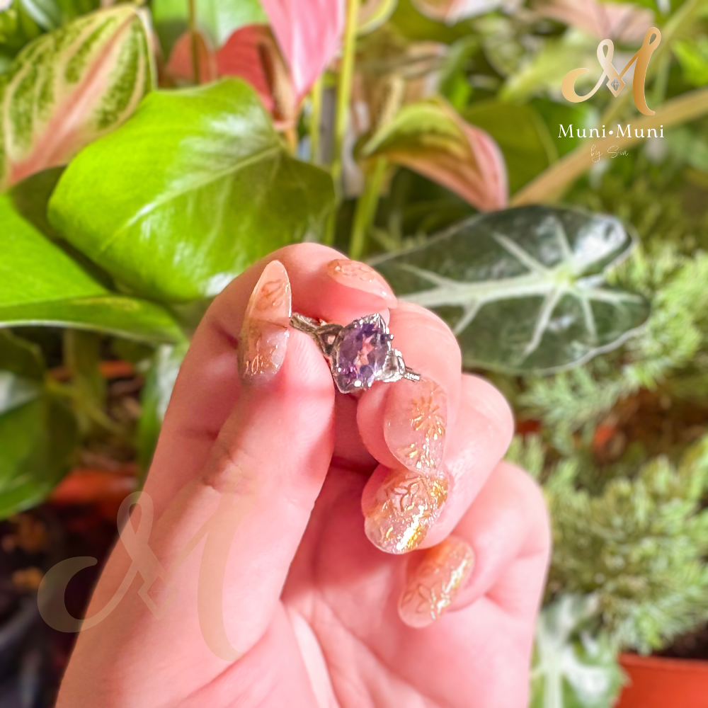 Amethyst Diamond-Cut in Silver Plated Ring