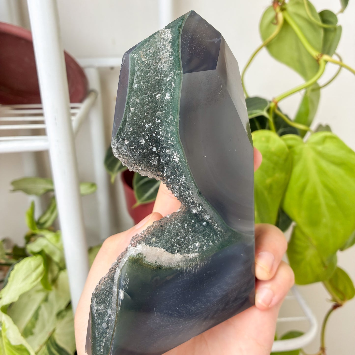 CRAZY SALE: Imperfect Blue Lace Agate with Clear Quartz Druzy Inclusion