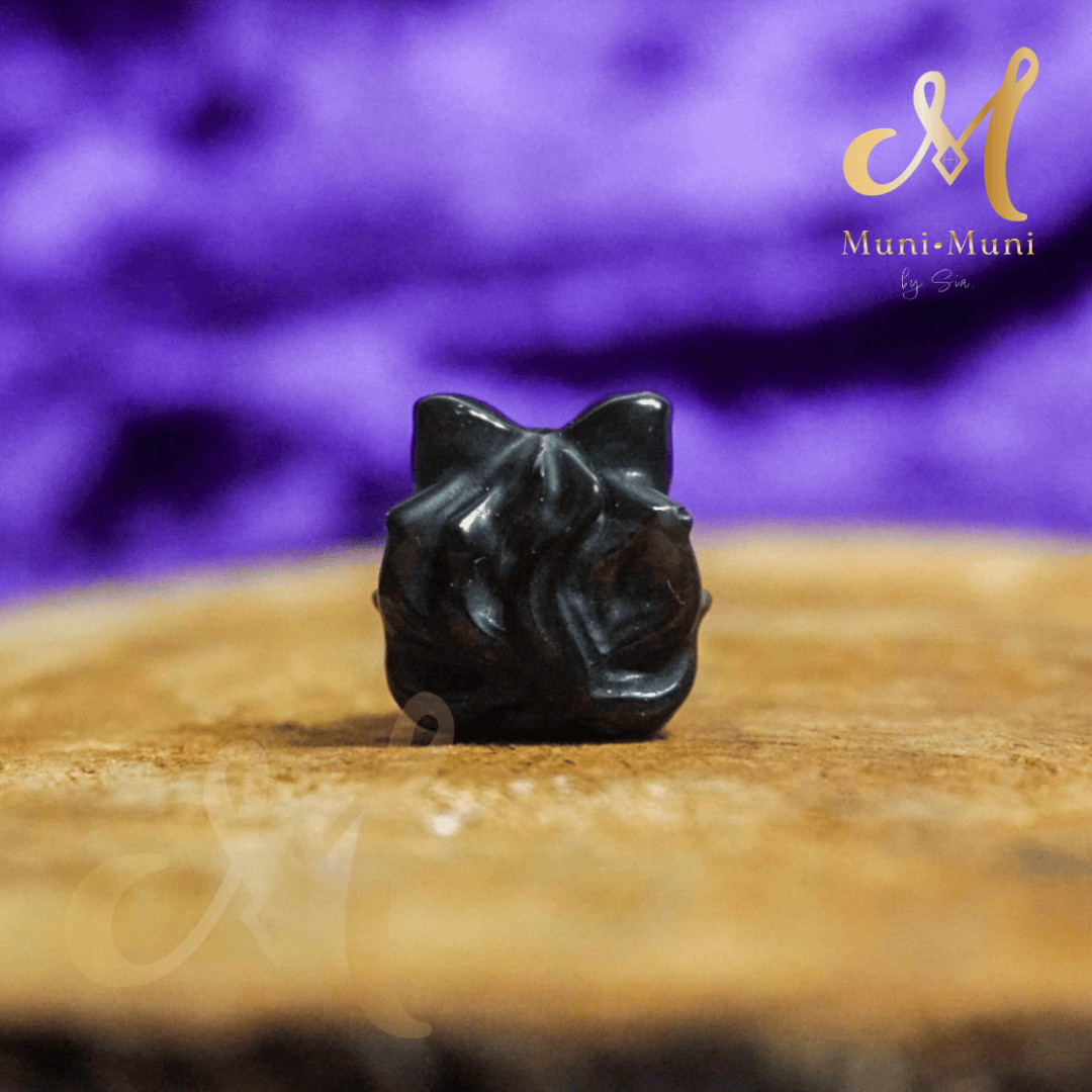 Silver Sheen Obsidian Nine-Tailed Fox Natural Crystal Charm