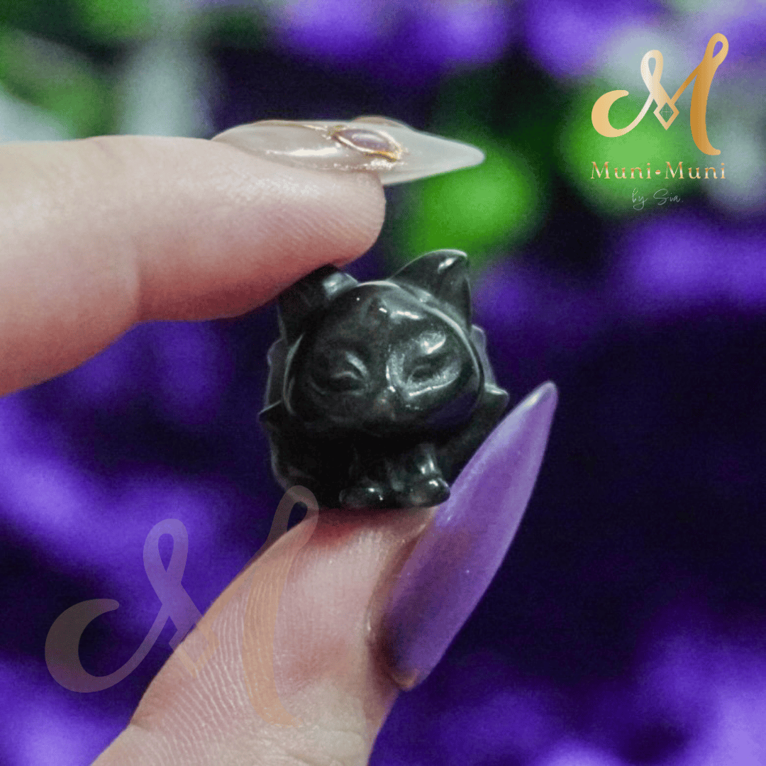 Silver Sheen Obsidian Nine-Tailed Fox Natural Crystal Charm