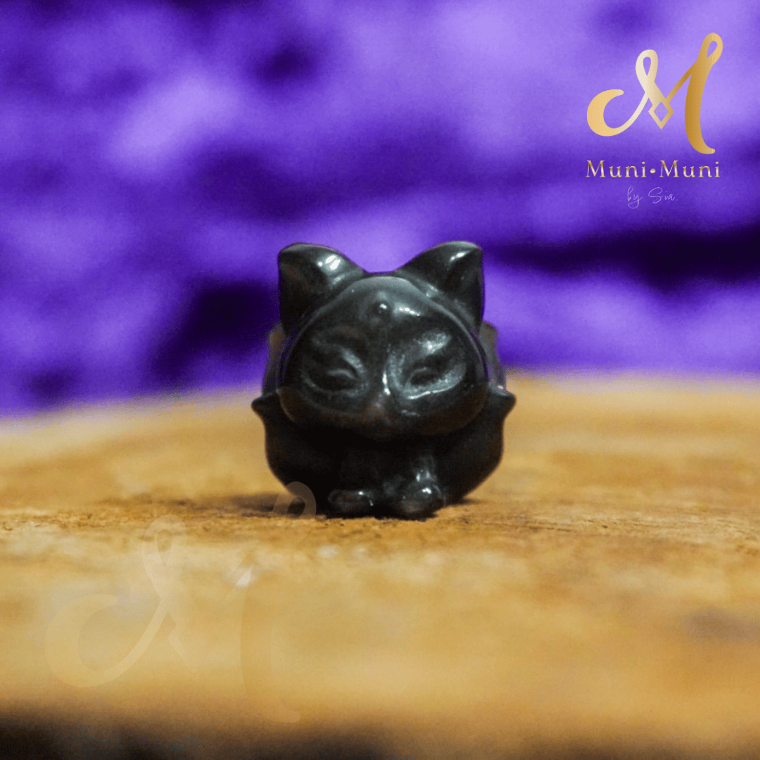Silver Sheen Obsidian Nine-Tailed Fox Natural Crystal Charm