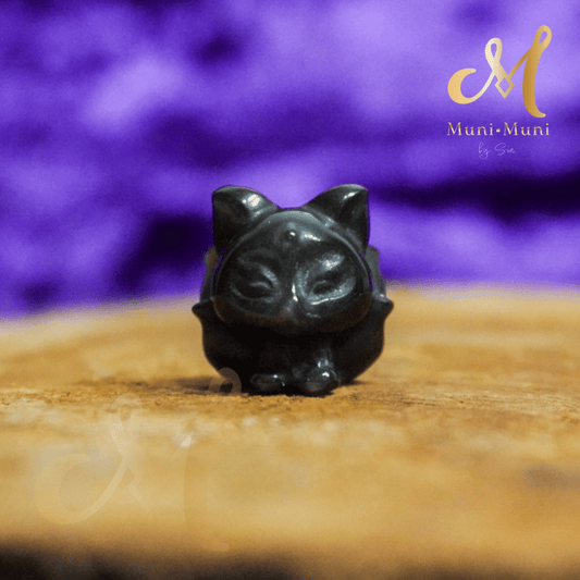 Silver Sheen Obsidian Nine-Tailed Fox Natural Crystal Charm