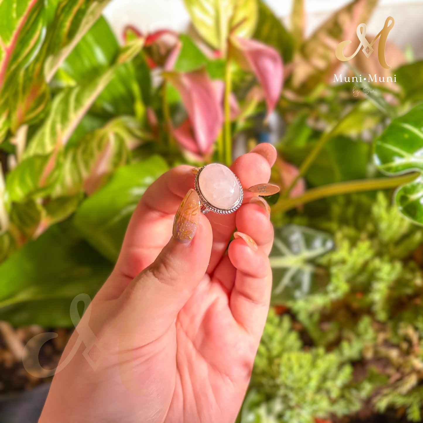 Rose Quartz Big Oval Cut in Silver Plated Ring