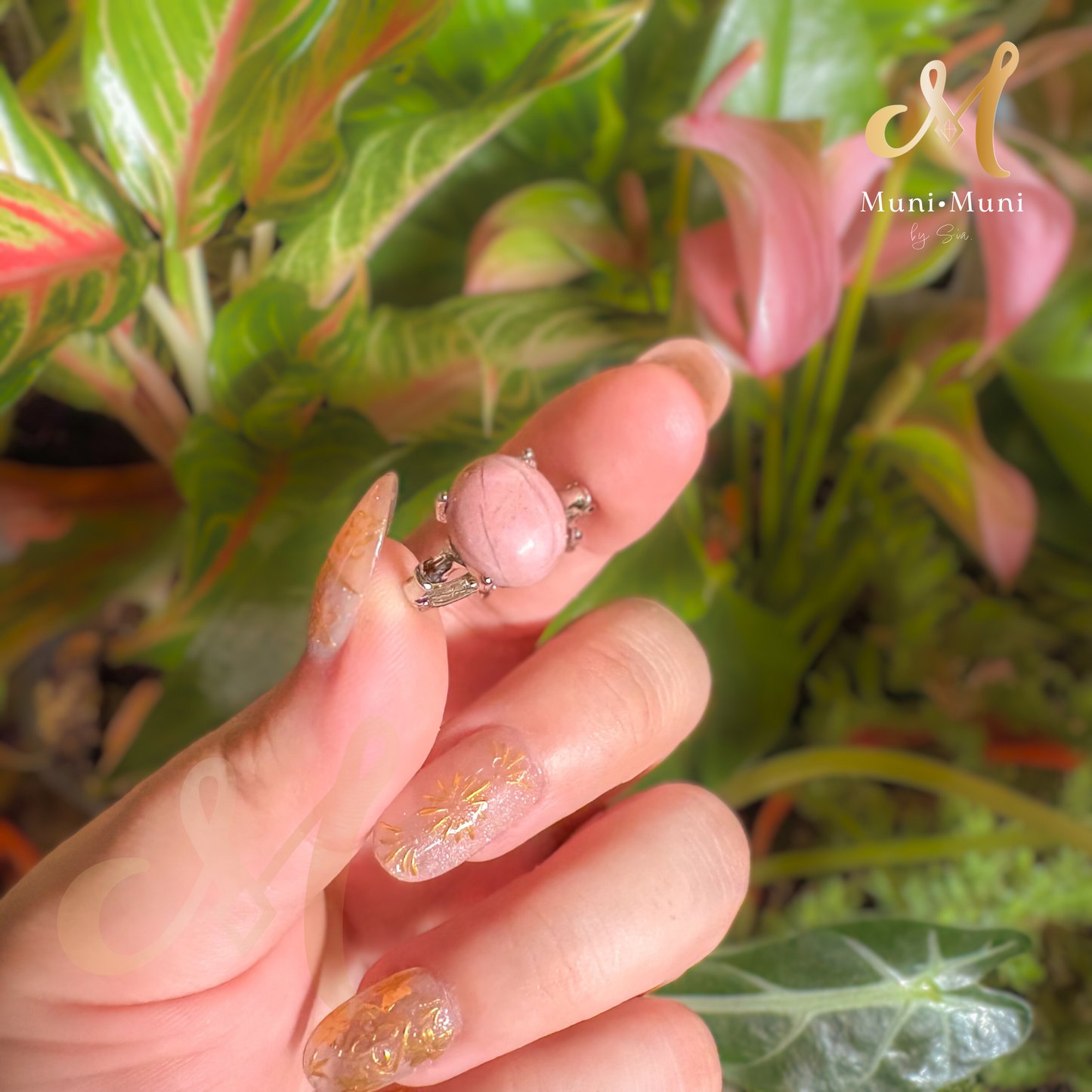 Rhodonite Oval Cut in Silver Plated Ring