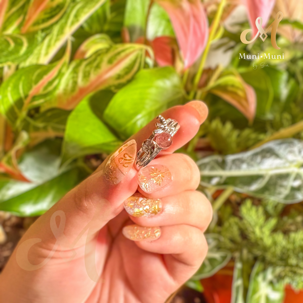 Strawberry Quartz Stud with Dragonfly Design in Silver-Plated Ring