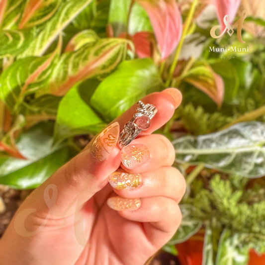 Strawberry Quartz Stud with Dragonfly Design in Silver-Plated Ring