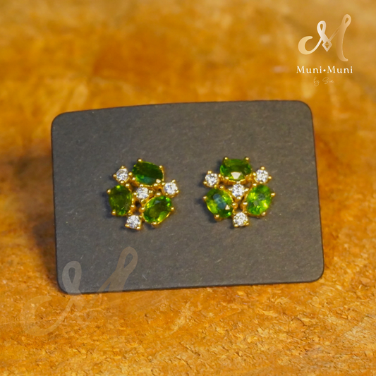 Diopside Trifecta Gold Setting Earrings