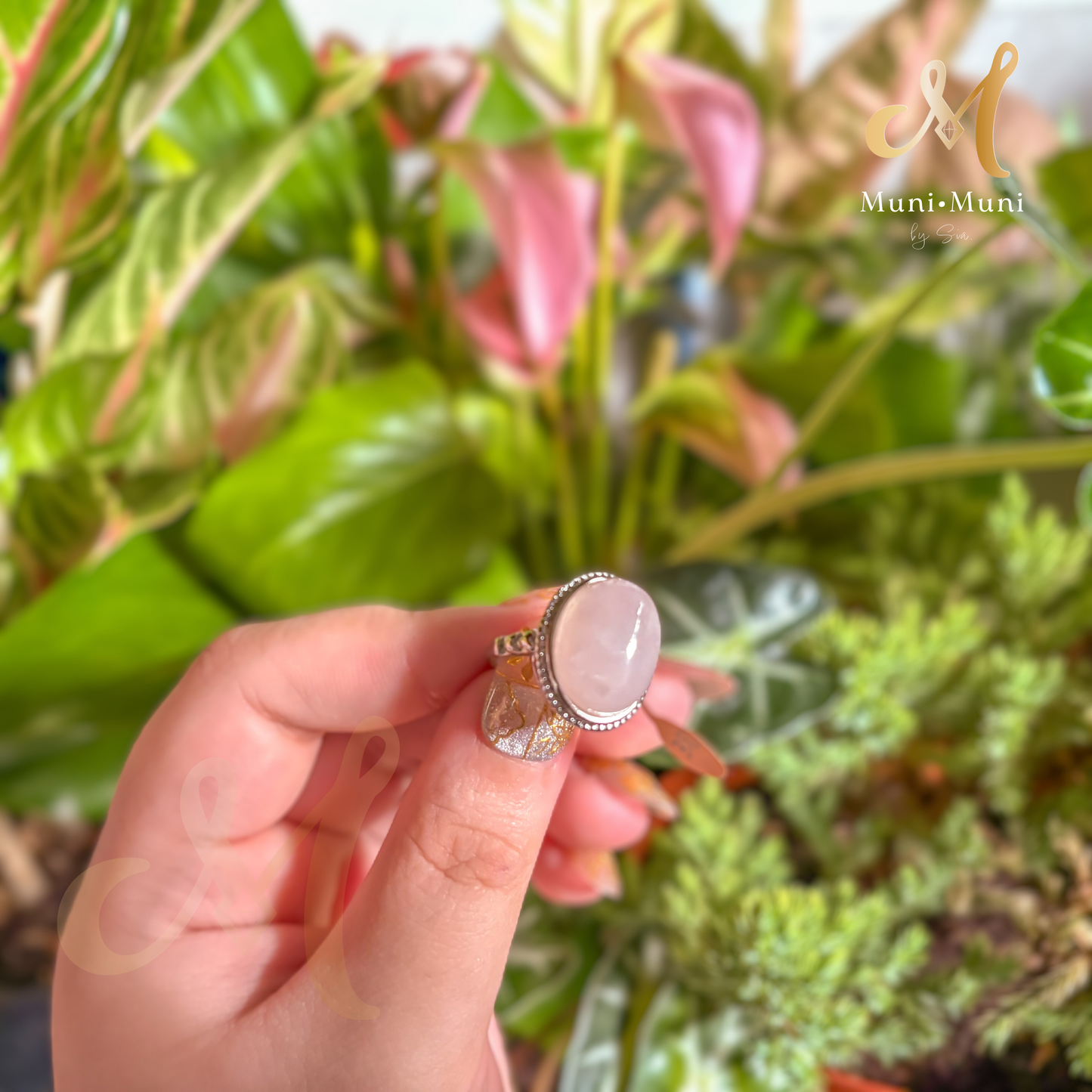 Rose Quartz Big Oval Cut in Silver Plated Ring