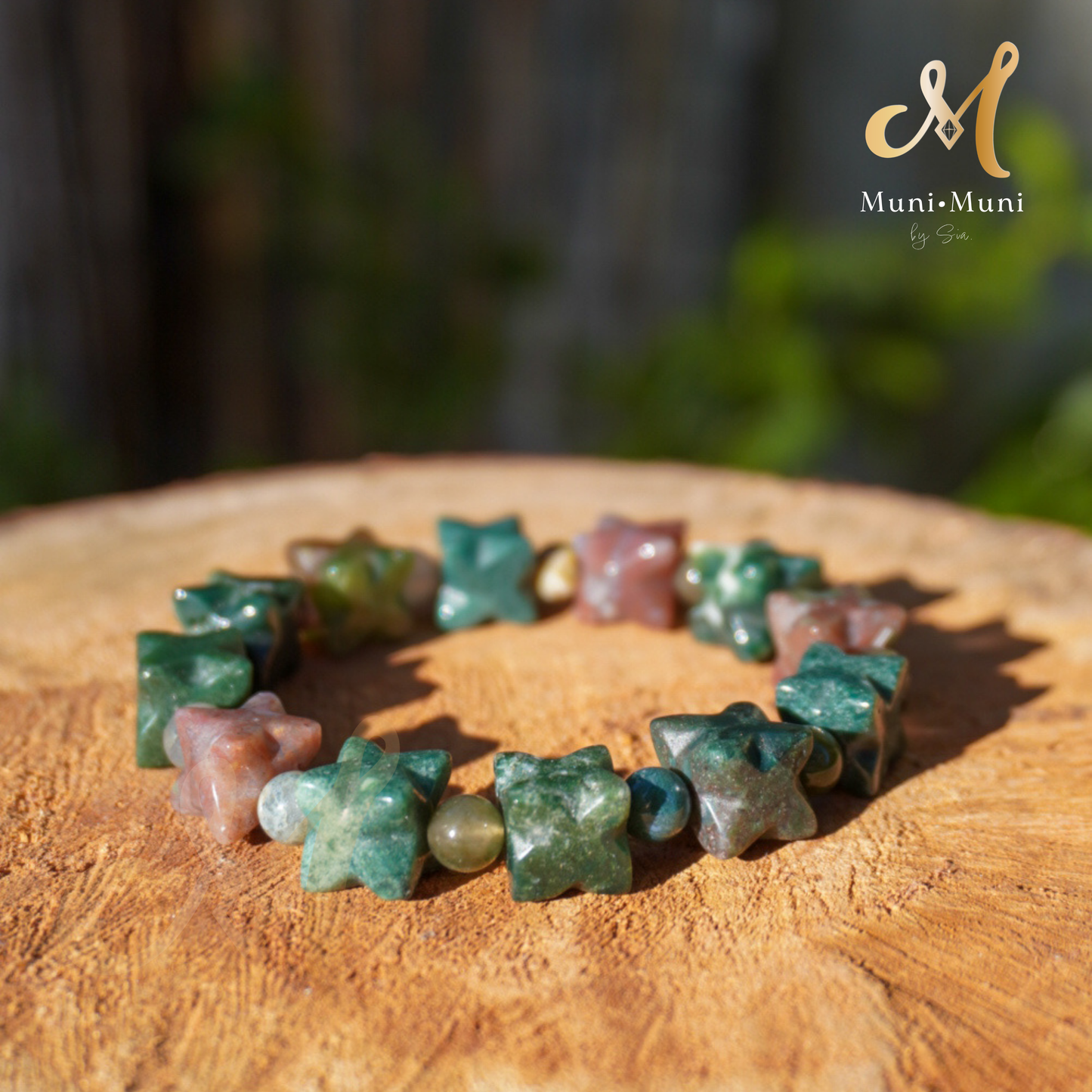 Moss Agate Cubed-Star Bracelet