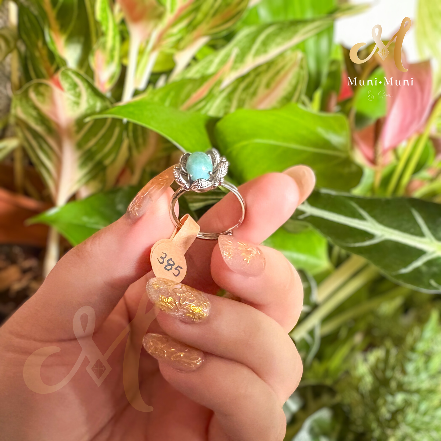 Larimar Flower Style in Silver-Plated Ring