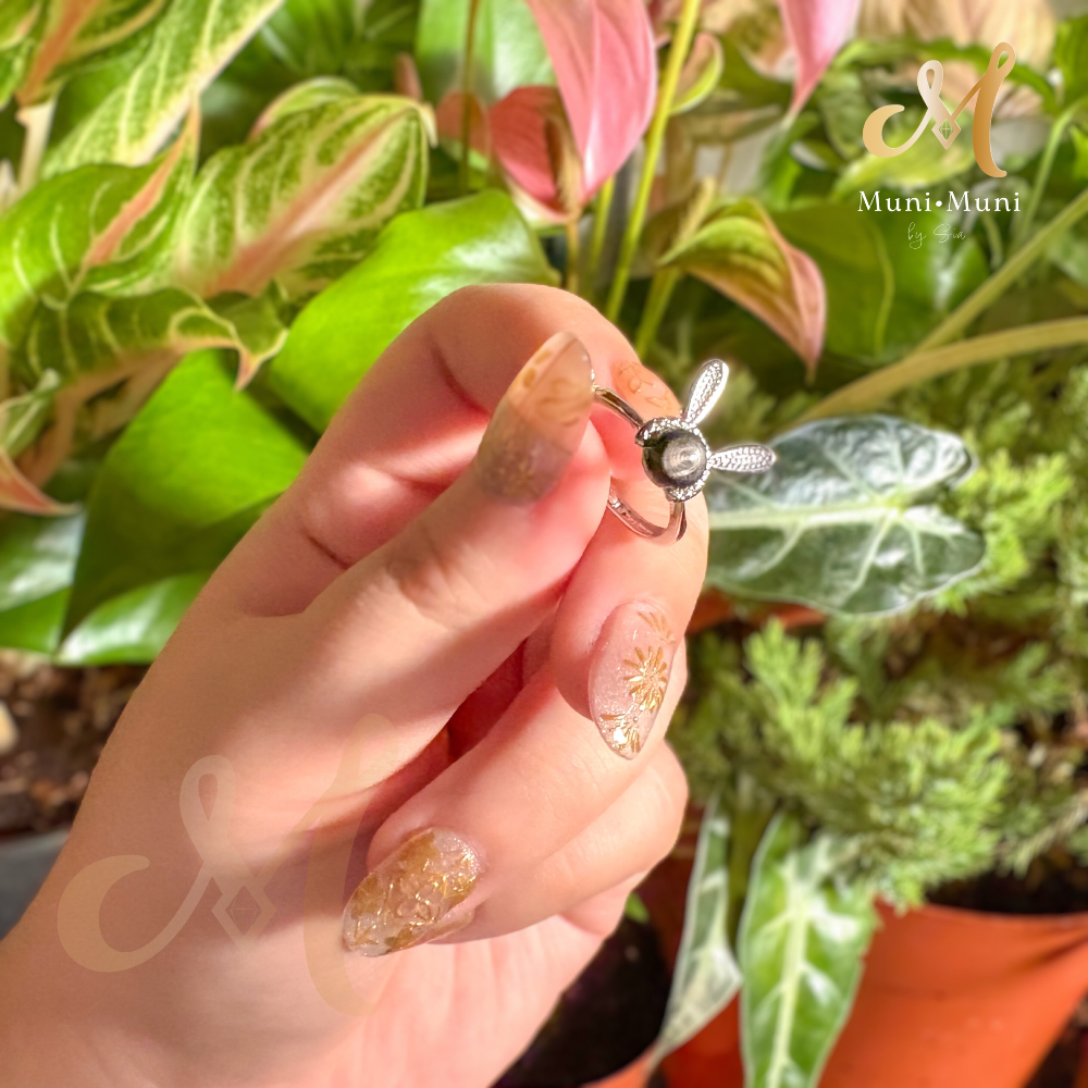 Silver Sheen Obsidian Bunny Style in Silver-Plated Ring