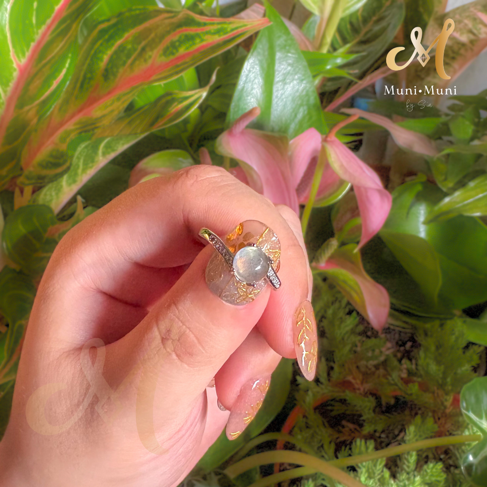 High Quality Labradorite Stud in Silver-Plated Ring