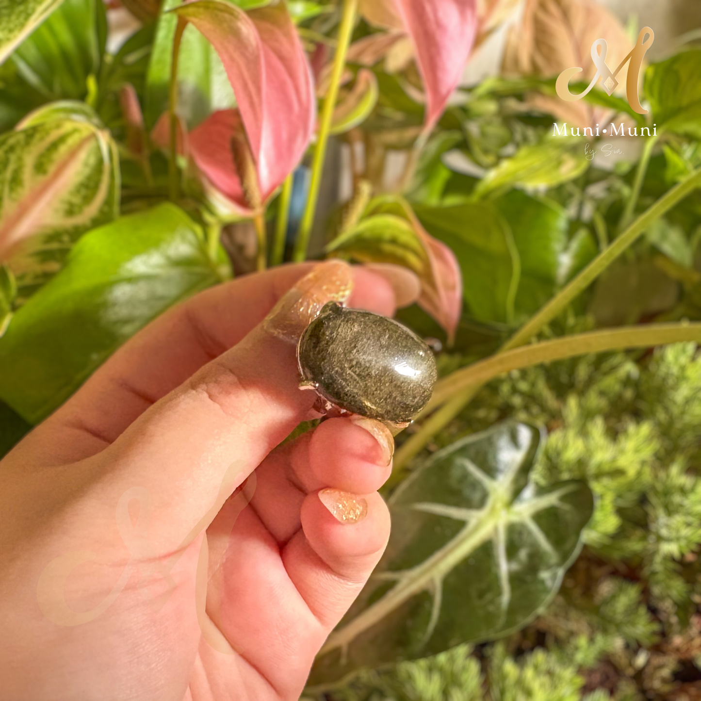 Hypersthene Big Oval Cut in Silver-Plated Ring