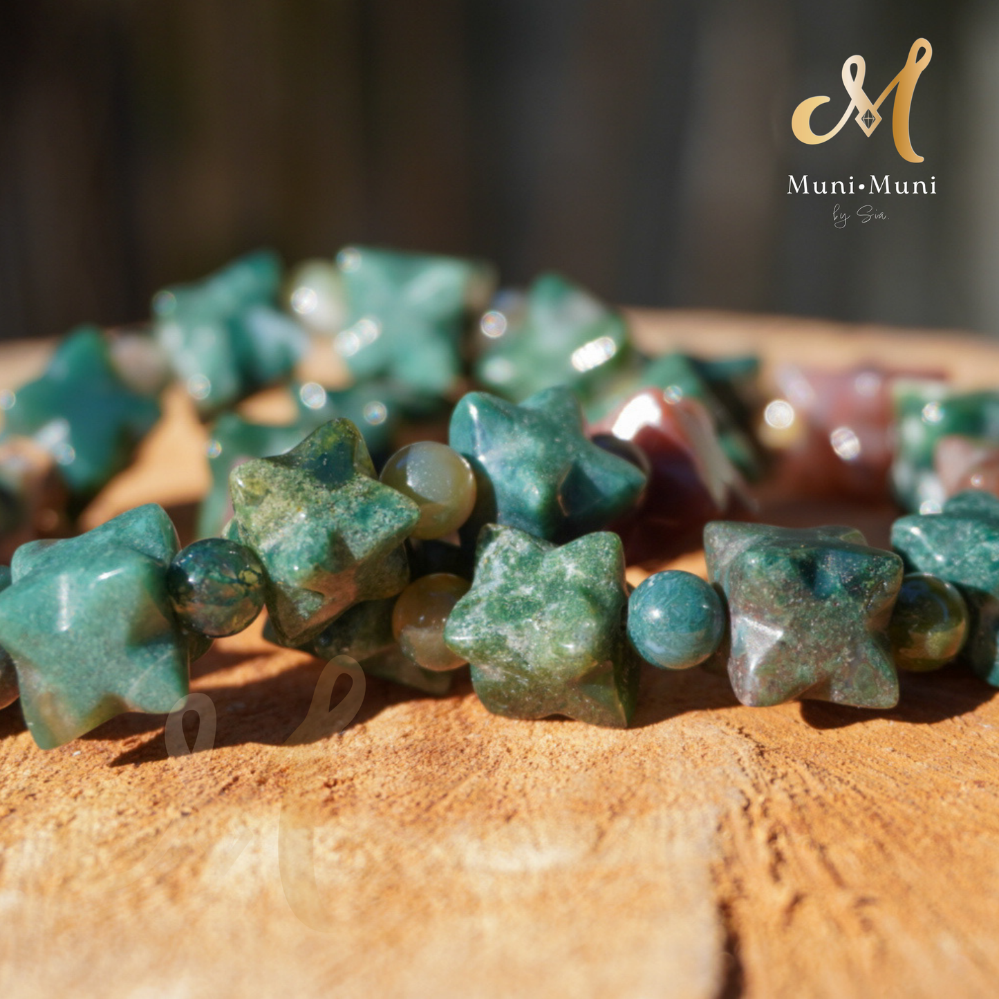 Moss Agate Cubed-Star Bracelet