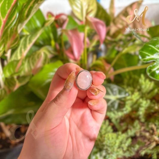 Rose Quartz Big Oval Cut in Silver Plated Ring