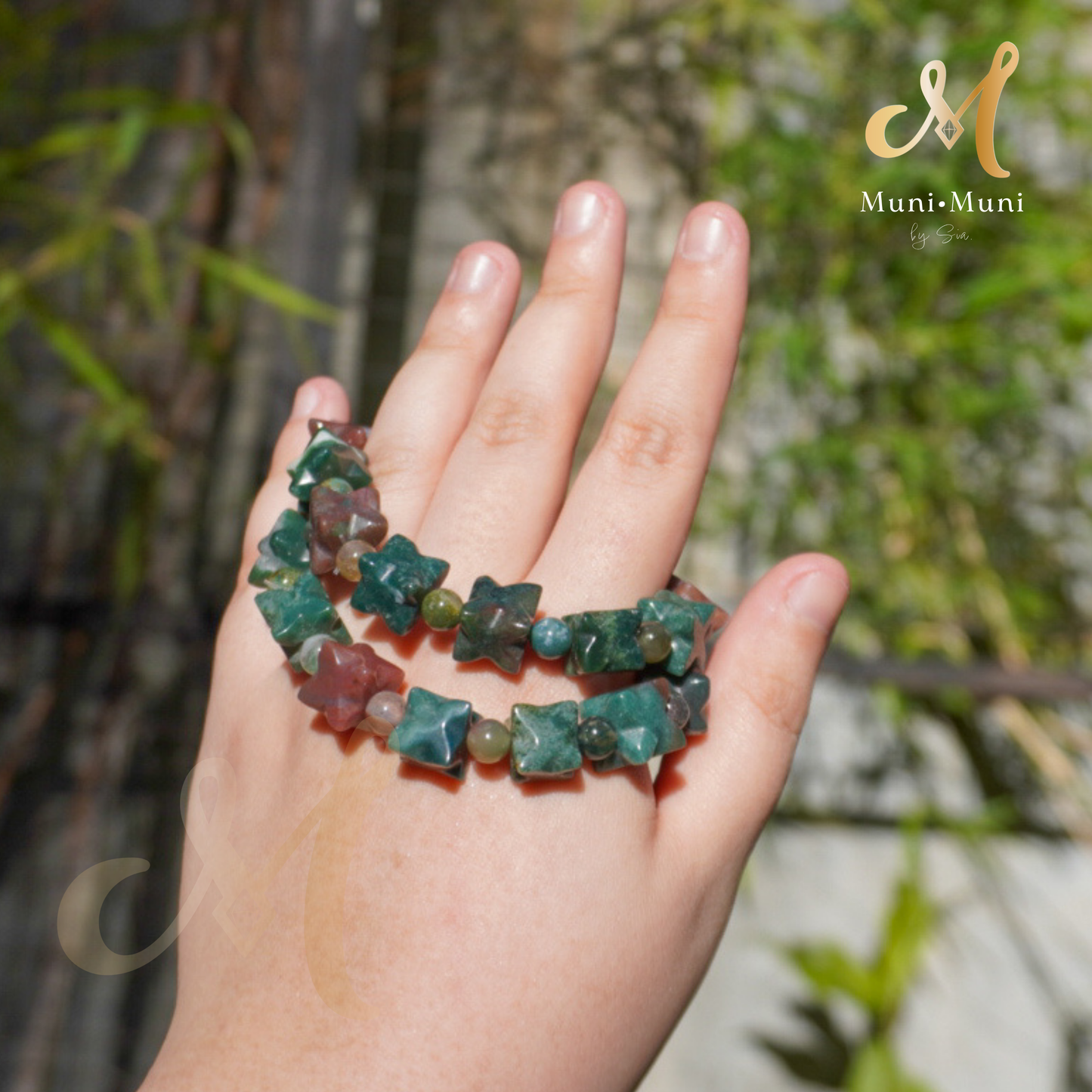 Moss Agate Cubed-Star Bracelet