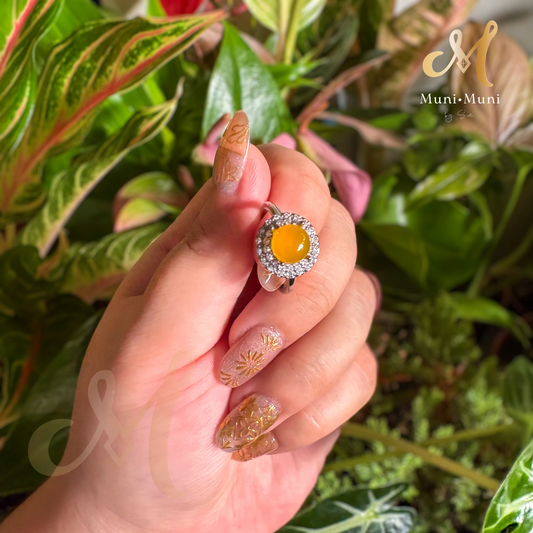 Baltic Amber Round Cut in Silver-Plated Ring