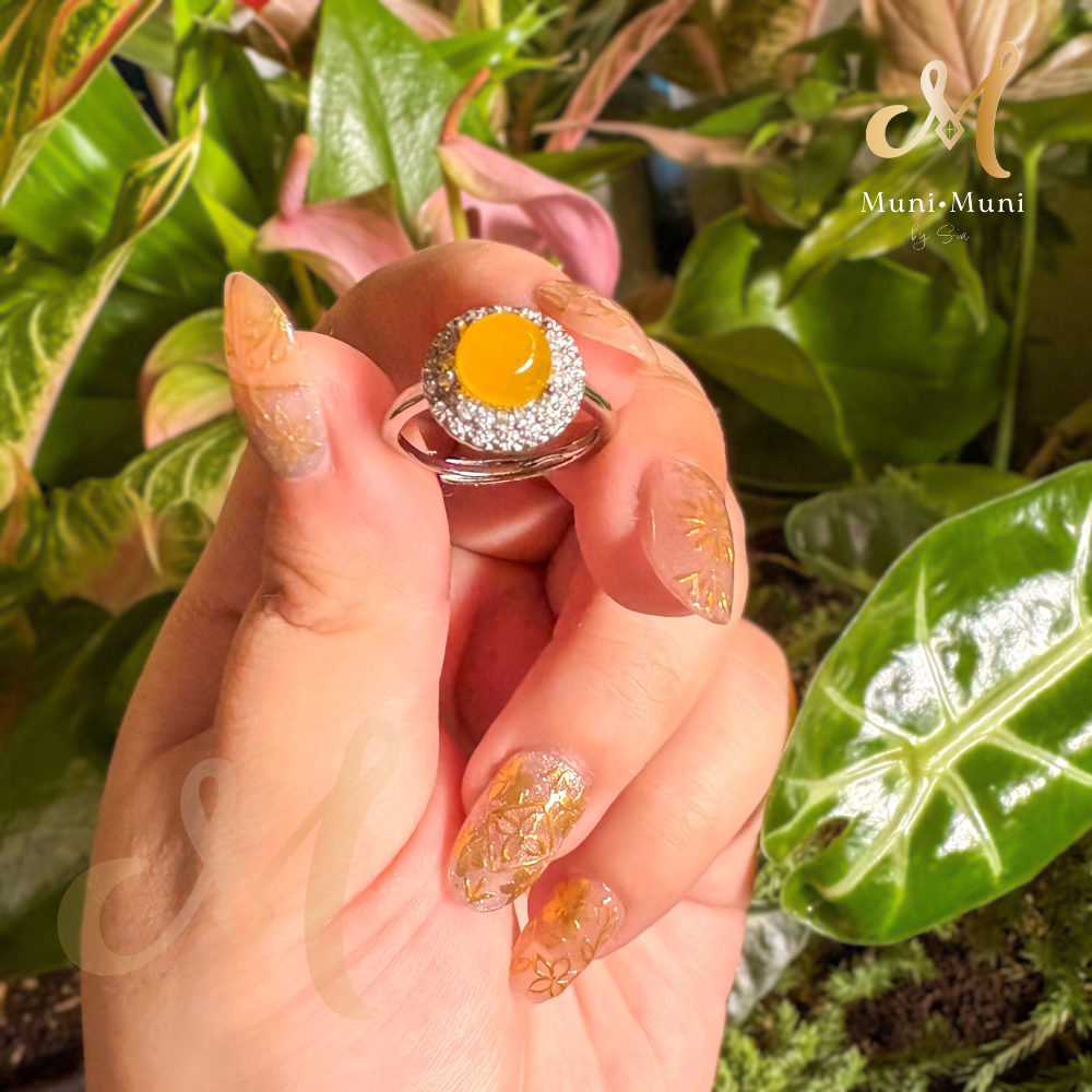 Baltic Amber Round Cut in Silver-Plated Ring