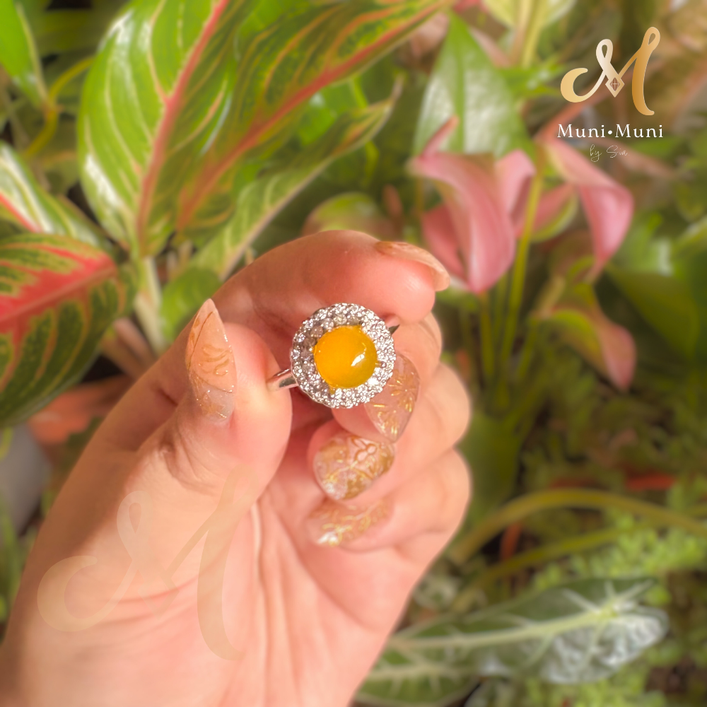 Baltic Amber Round Cut in Silver-Plated Ring