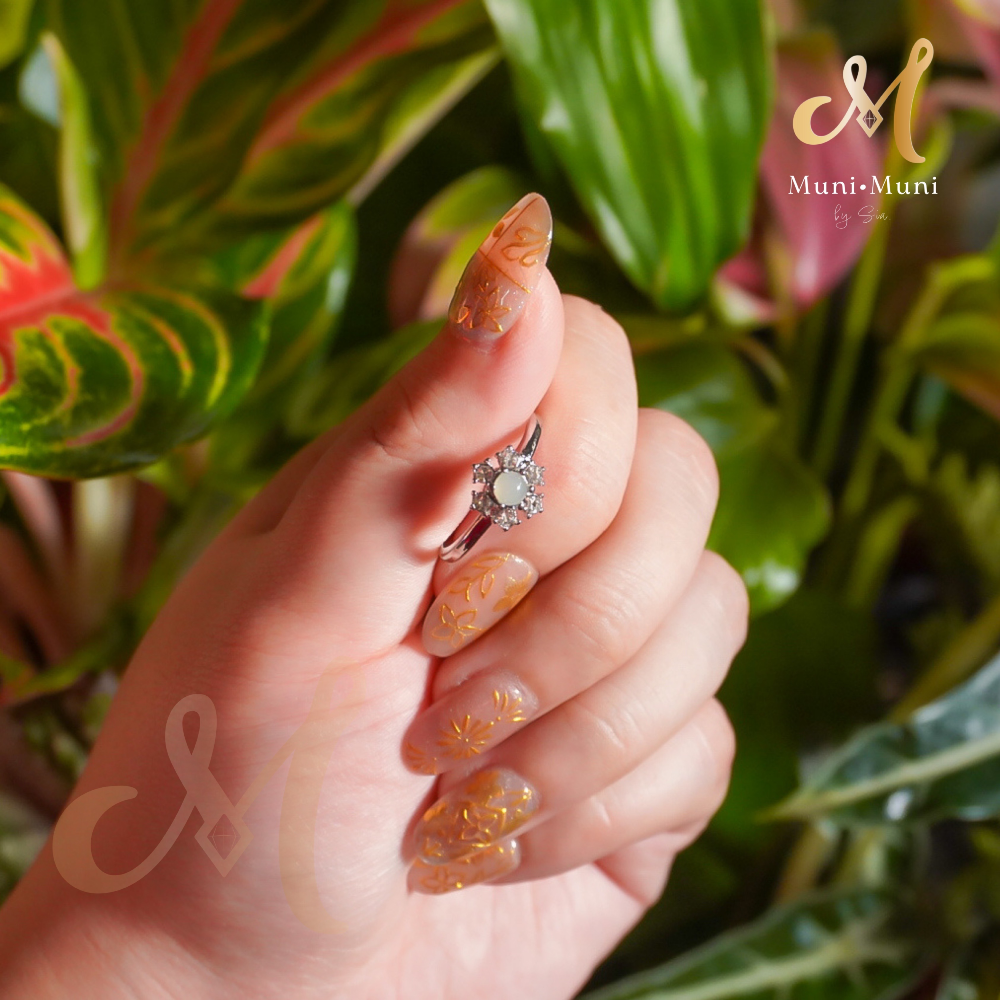 Blue Water Jade Stud Floral Style in Silver-Plated Ring