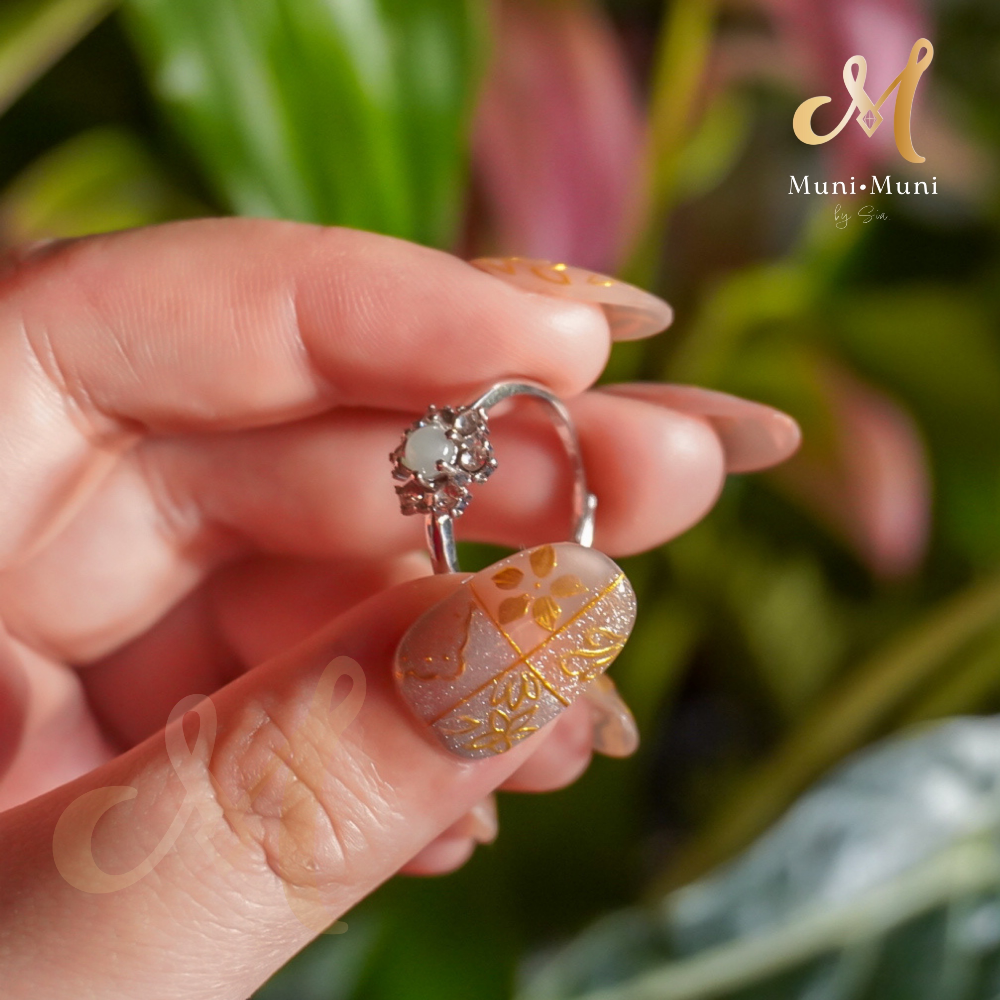 Blue Water Jade Stud Floral Style in Silver-Plated Ring