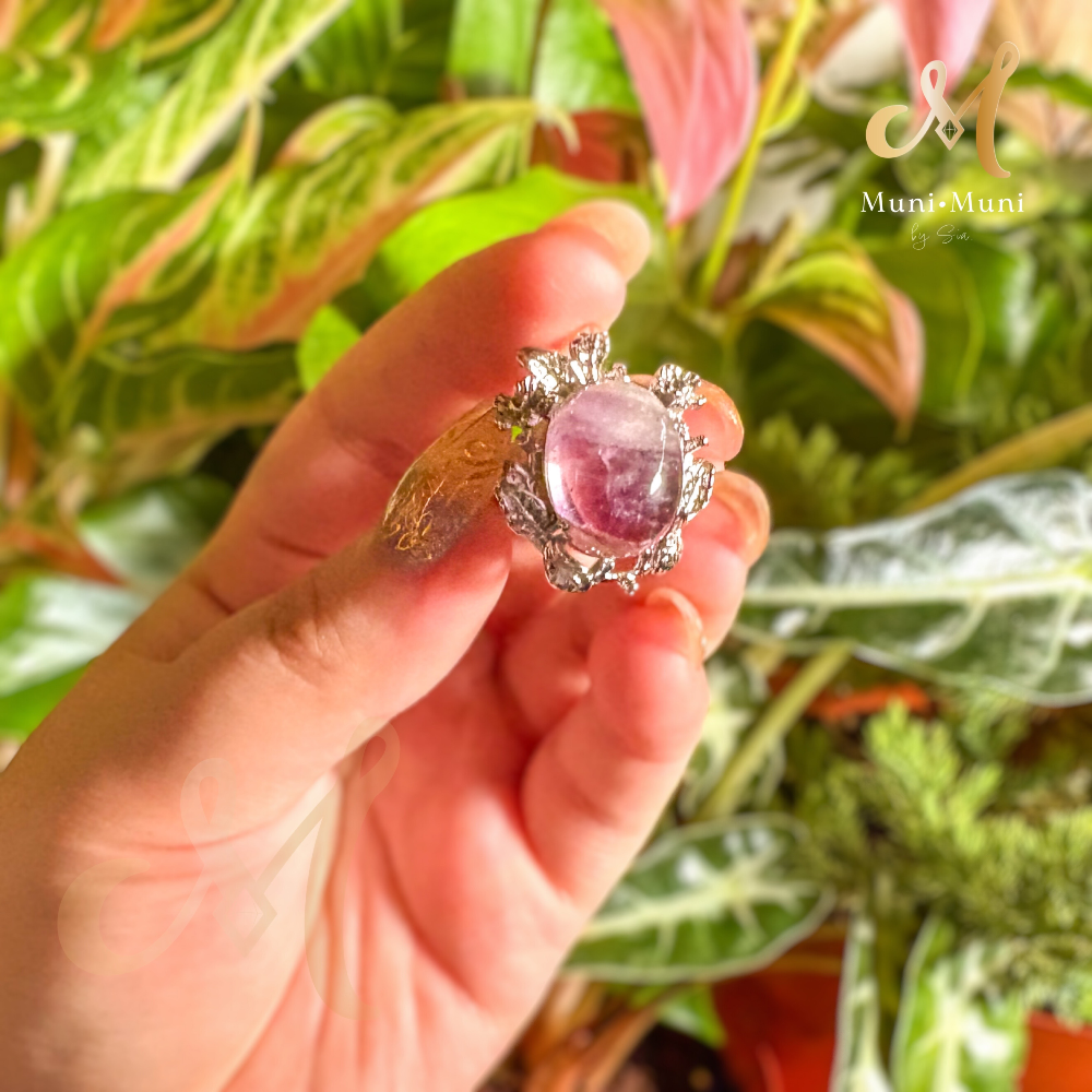 Icy Amethyst Big Oval Cut Floral Style in Silver-Plated Ring