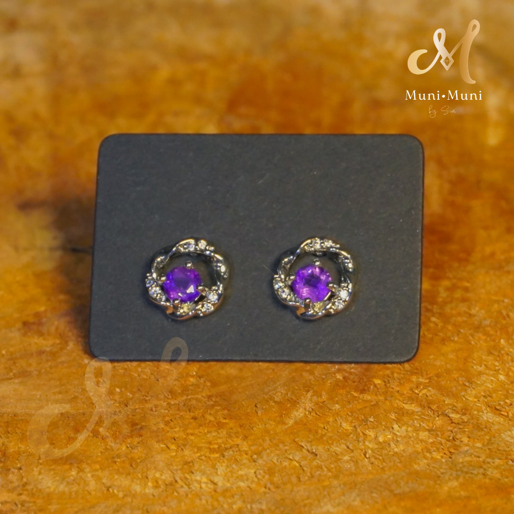 Amethyst ‘Keeper’ Style Stud Earrings