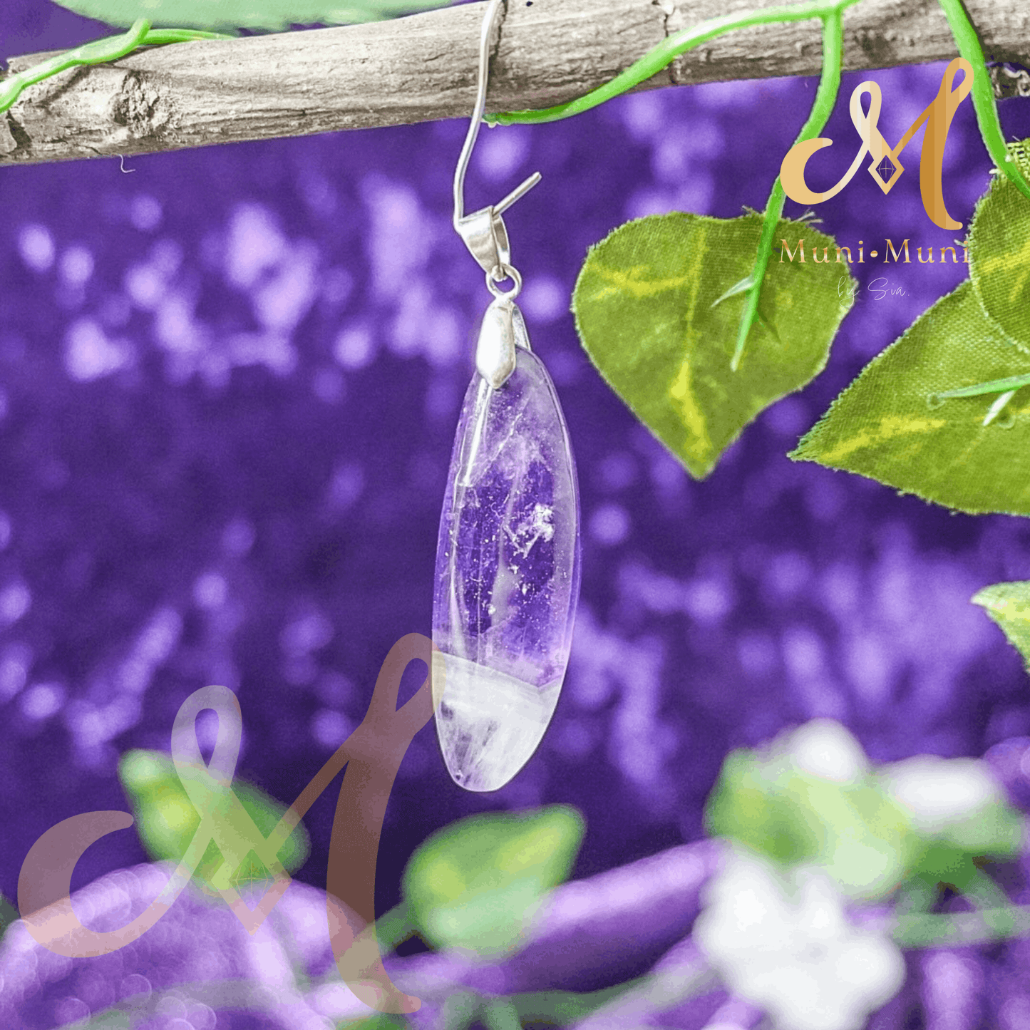 Chevron Amethyst Natural Crystal Pendant with S925 Clasp