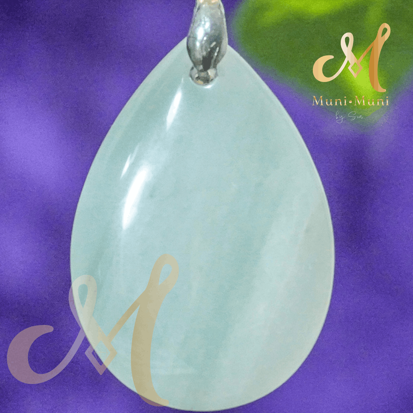 Blue Water Jade Natural Crystal Pendant in S925 Clasp