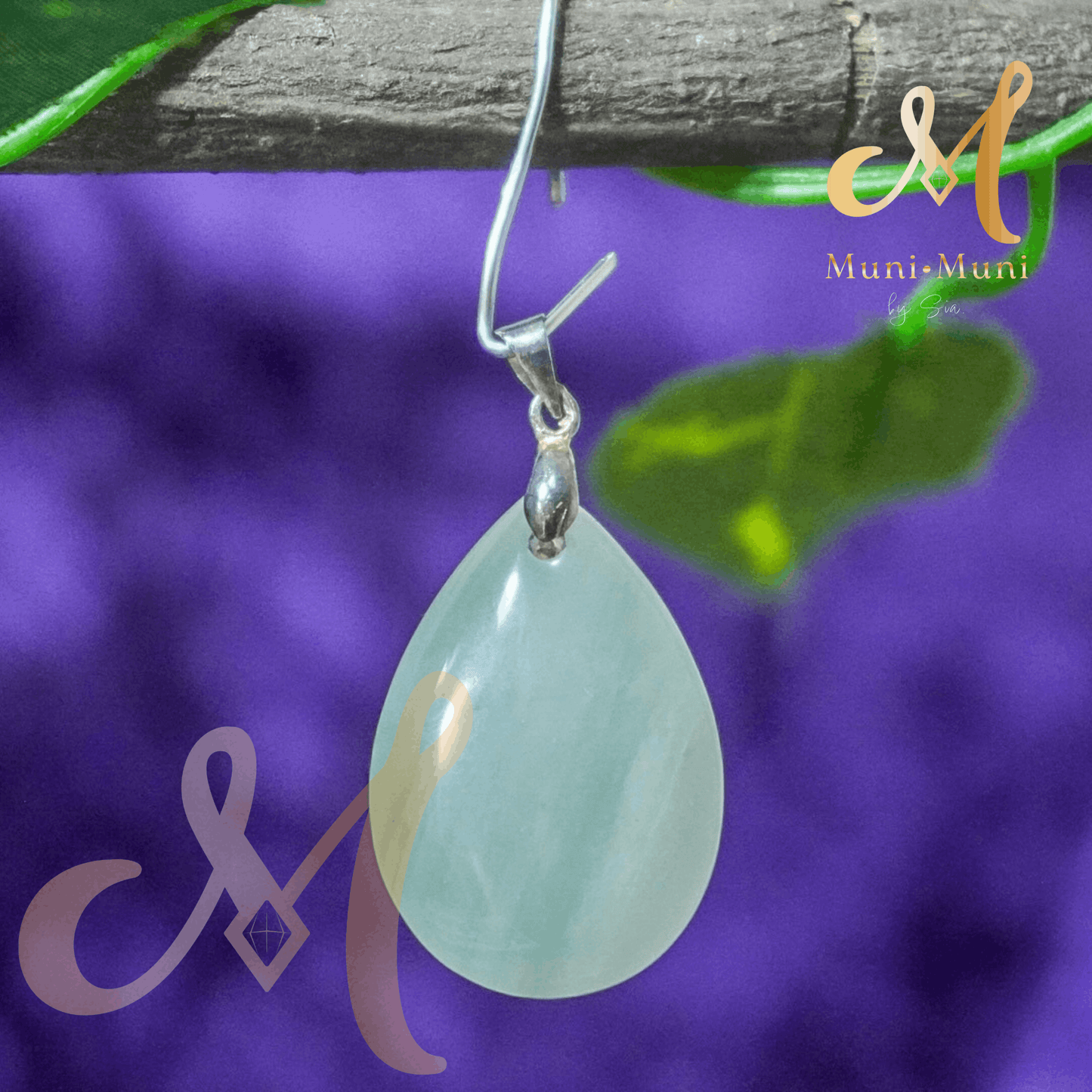 Blue Water Jade Natural Crystal Pendant in S925 Clasp
