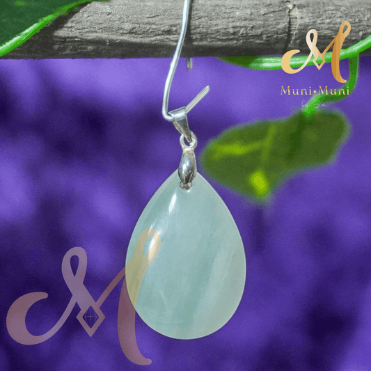 Blue Water Jade Natural Crystal Pendant in S925 Clasp