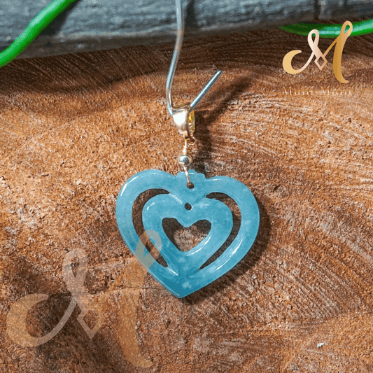 Blue Water Jade Heart Pendant with S925 Gold-Plated Bail