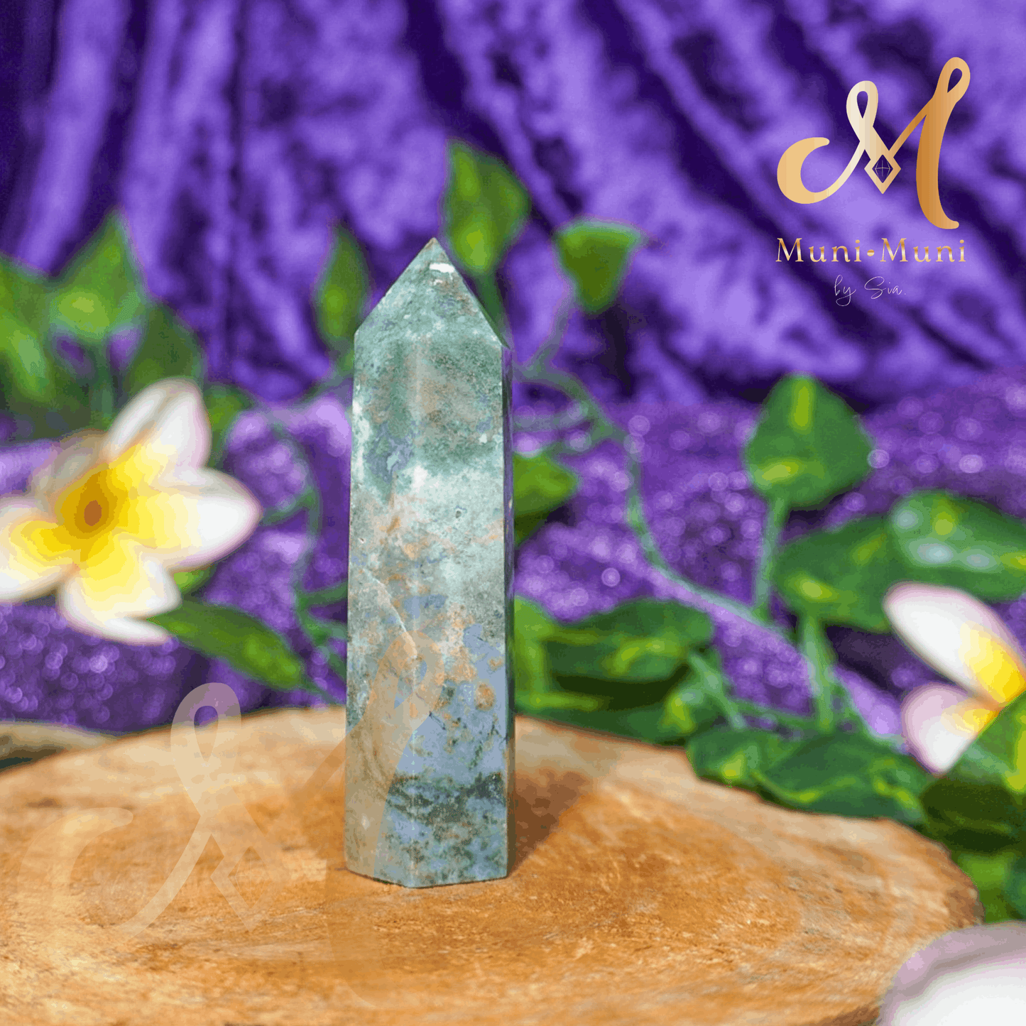 Moss Agate Natural Crystal Tower 1