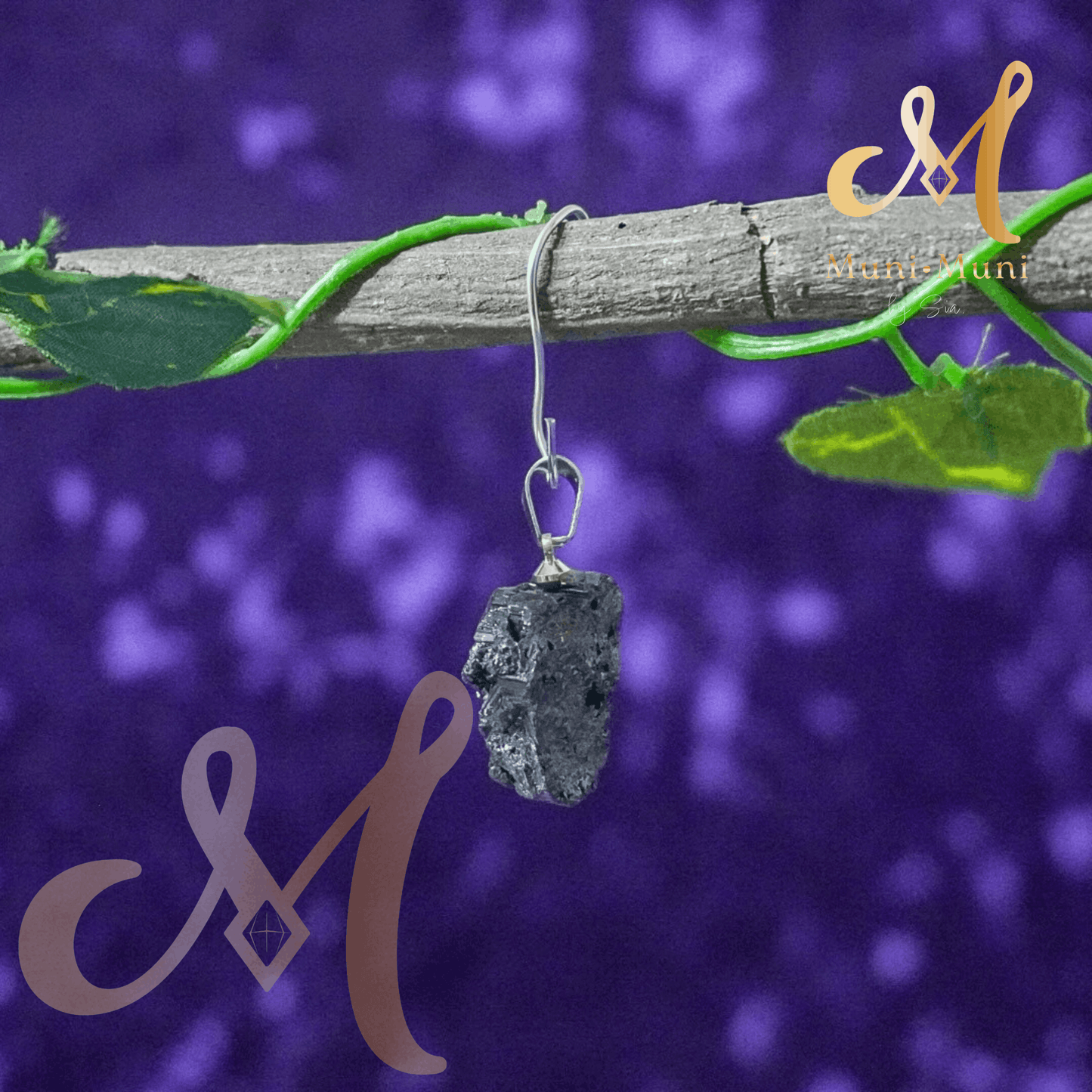 Raw Black Tourmaline Natural Crystal Pendant in S925 Clasp