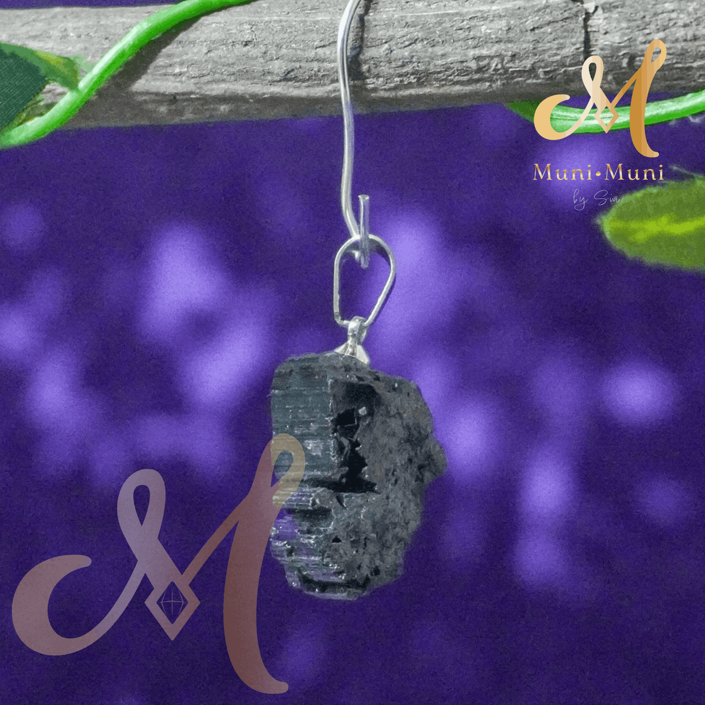 Raw Black Tourmaline Natural Crystal Pendant in S925 Clasp