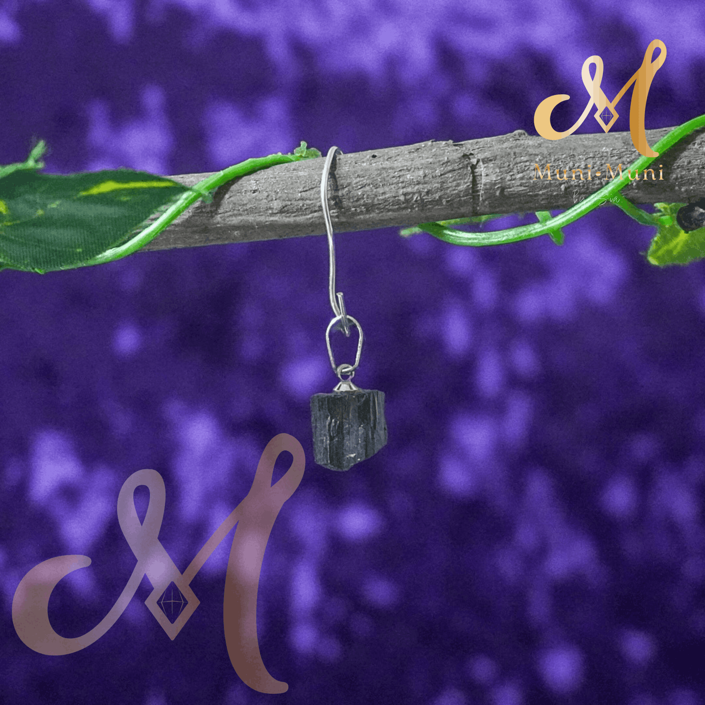 Raw Black Tourmaline Natural Crystal Pendant in S925 Clasp