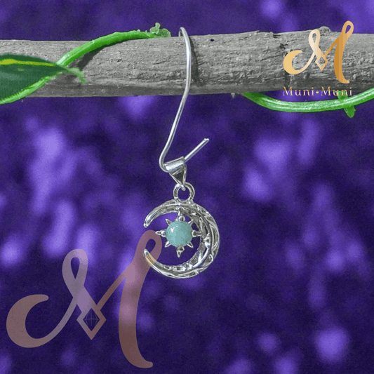 Larimar Natural Crystal Pendant in Silver-Plated Crescent Moon Design